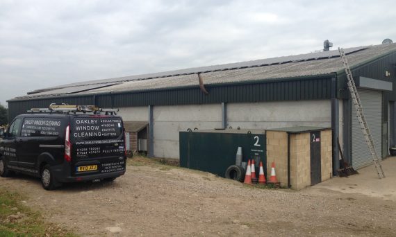 Solar panels on barn roof.
